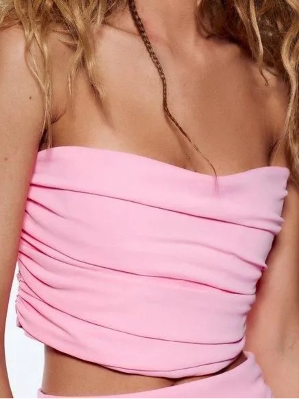Zara Pink Ruched Strapless Crop Top size XS